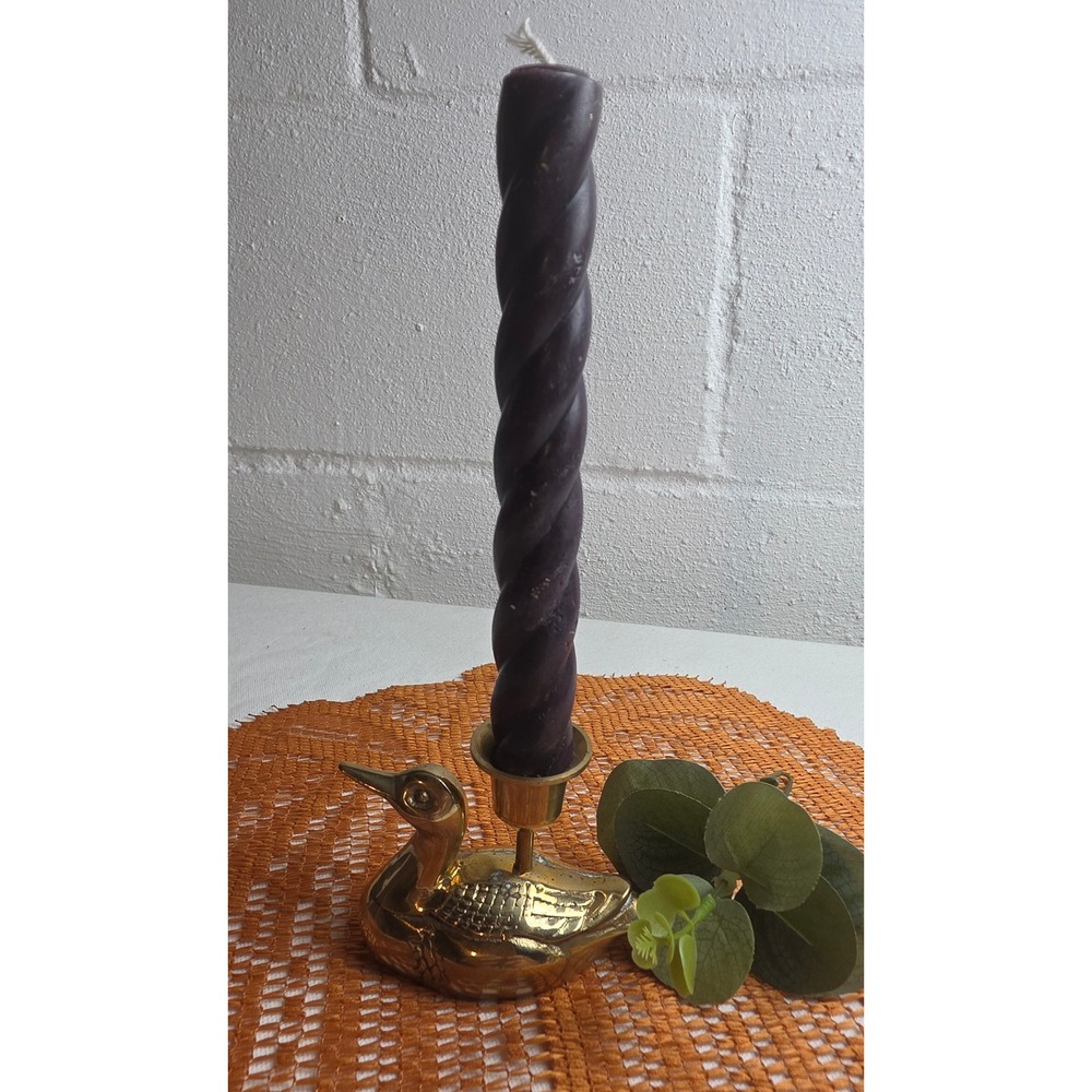 Vintage Solid Brass Loon Taper Candle Holder Gold Bird Figurine Mid Century